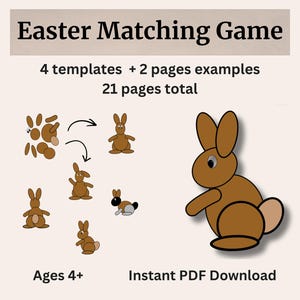 Easter Bunny Matching Game Printable, Preschool Learning Game, Toddler Activity, Kids Printable Game, Playful Matching Activity