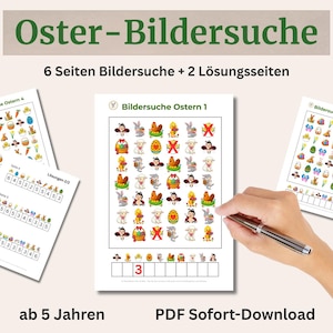 Easter Picture Hunt for Kindergarten – Picture Puzzle for Counting – Activity for Ages 5 and Up – Hidden Object Game – PDF Download