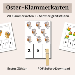 Zählen lernen mit Oster Klammerkarten 1–10 – Mathe Spiel für Kinder – Kindergarten & Vorschule – sofort druckbar