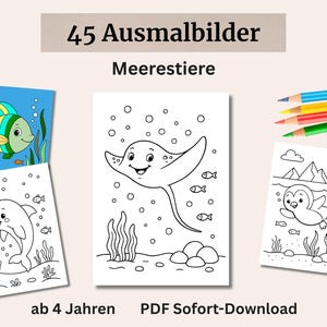 Målarbilder med havsdjur för barn | 45 sidor Hav och undervattensvärld | Söta målarbilder PDF-nedladdning (4-8 år)