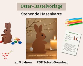 Modèle de bricolage de Pâques pour enfants – carte lapin à imprimer, bricolage lapin de Pâques, carte de Pâques à faire soi-même, activités manuelles à partir de 5 ans, téléchargement PDF