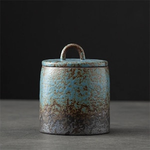 Handmade Ceramic Tea Caddy Jar – 350ml Vintage Sealed Storage Canister – Decorative Tea Box for Kitchen, Spices, Coffee, or Candy