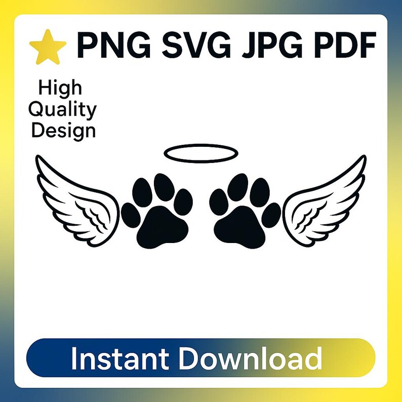 Angel Wings Paw Print Memorial Dog Paw Halo Clipart | Pet Loss Svg PNG ...
