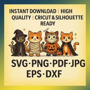Halloween Cats Clipart Bundle | Witch, Mummy, Pumpkin, Vampire (svg, png, pdf, jpg, eps, dxf)