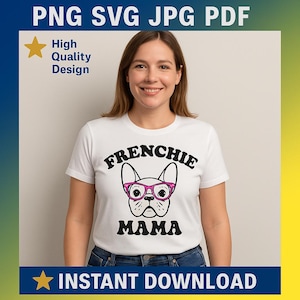 Frenchie Mama SVG PNG | French Bulldog Mom Shirt Design | Pink Glasses Dog Clipart |
