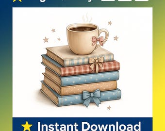 Gezellige boeken en koffie aquarel clipart | Boekenliefhebber, png | Illustratie leesmok