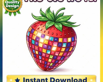 Disco Strawberry pNG SVG JPG PDF | Projekt koszulki Groovy Fruit | Retro Disco Ball