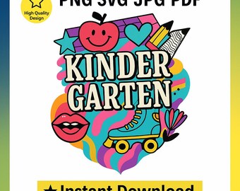 Kindergarten Teacher Retro PNG SVG | Back to School T-Shirt Design | 90s Kindergarten