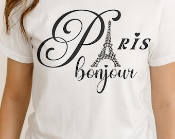 Clipart SVG de la Torre Eiffel "Bonjour" de París: cita en francés (descarga digital)