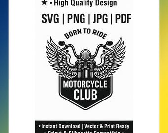 Born To Ride Motorcycle Club SVG | Biker Logo Wings (Digital Download)