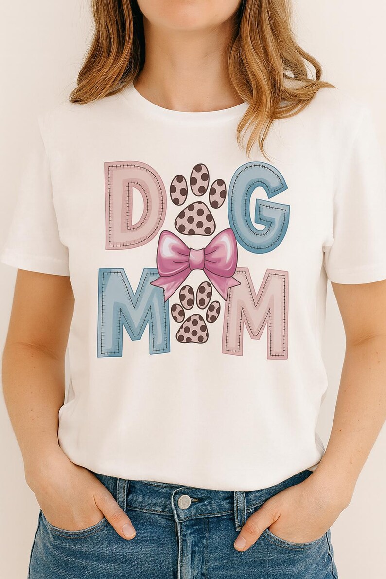 Dog Mom SVG PNG, Patchwork Bow Paw Print Design, Dog Mama Shirt Graphic ...