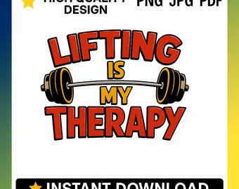 Lifting Is My Therapy sVG PNG JPG PDF | Gym Shirt Design | Fitness Barbell Clipart |