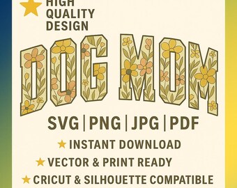 Bloemen hond moeder SVG, pastel collegiale letters (digitale download)