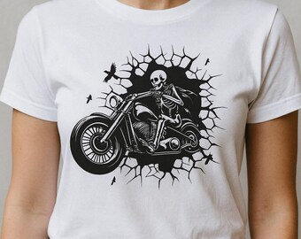 Squelette motocycliste SVG – Clipart tête de mort motard, art gothique Chopper (300 DPI)