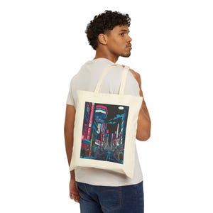 City Lights Cotton Canvas Tote Bag, Eco-Friendly Tote, Reusable Grocery Bag, Shopping Bag, Gift for Urban Lovers