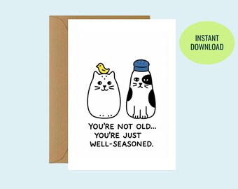 Funny Cat Seasoning, Printable DIY Birthday Card for Friends and Family, Old Joke Gift for Him or Her, Instant Digital JPEG PDF Download