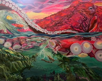 Impresión artística de pulpo kraken gigante: decoración de pared de monstruo marino