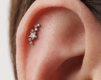 16G Titanium Constellation Star Labret, Internally Threaded Cartilage Stud, Conch Tragus Helix Piercing, Celestial Flat Back Earring
