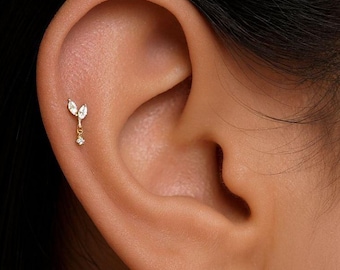 16G titanium marquise hanger labret met inwendig schroefdraad • Piercing-sieraden met platte achterkant helix, tragus en kraakbeen