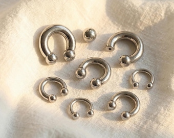 Thick Surgical Steel Horseshoe Septum Ring 12G-2G, Large Gauge Circular Barbell, Stretched Earlobe Earring, Heavy Cartilage Piercing