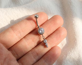 14G Titanium Dangle Belly Ring, CZ Drop Pendant Navel Piercing, Curved Barbell Body Jewelry, Elegant Navel Nail, ASTM F136