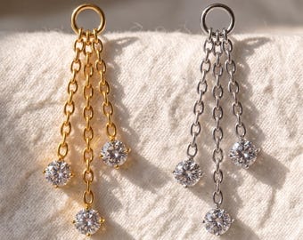Titanium Cartilage Earring | Triple CZ Dangle Helix Piercing | Hypoallergenic Rook Jewelry | ASTM F136 Earlobe Charm | Ear Piercing
