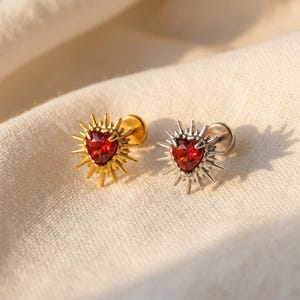 16G Titanium Heartbreak Stud, Broken Heart CZ Flat Back Earring, Edgy Helix Tragus Conch Piercing, Y2K Emo Jewelry image 5