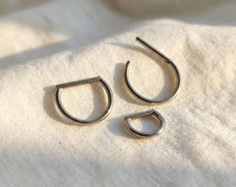 16G Titanium D Shape Nose Ring, Snug Septum Clicker, Flat Side Hoop, Implant Grade Daith Conch Tragus, Lip Piercing Jewelry