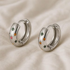 18K Gold Plated Stainless Steel, Gold Zircon Hoop Earrings for Women,  Dainty Everyday Chunky Hoops, Hypoallergenic Jewelry Gift