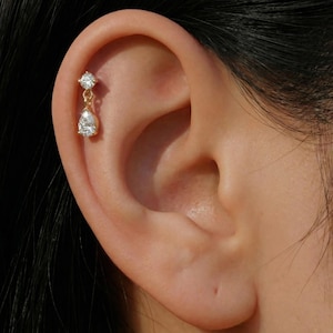 Piercing a goccia in titanio 16G, labret piatto con zirconi cubici a goccia, orecchino per elica, trago e cartilagine, piercing a goccia ipoallergenico