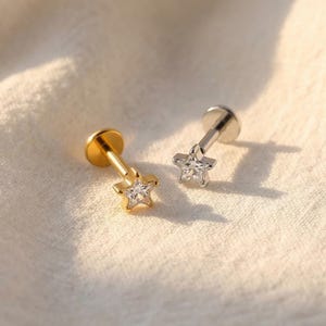 16G Titan Cz Sterne fadenlose Push-Pin Labret, Stern Ohrring mit flachem Rücken, Knorpel Bolzen, Nase Tragus Conch Helix Bolzen
