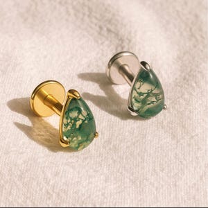 16G Titanium Moss Agate Stud Earring: Tragus, Helix, Cartilage Piercing