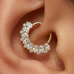 16G Titan Teardrop Septum Clicker, Birne CZ Daith Hoop, Segmentring mit Scharnier, Helix Knorpelohrring, hypoallergenes Piercing