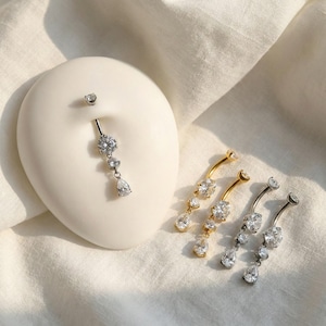 Titanium 14G Teardrop CZ Belly Button Ring • Dangle Navel Piercing Jewelry – Sparkling Statement Body Jewelry