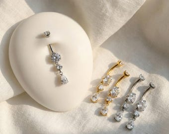 Titanium 14G Teardrop CZ Belly Button Ring • Dangle Navel Piercing Jewelry – Sparkling Statement Body Jewelry