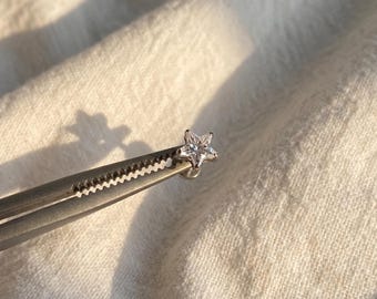 16G Titanium Cz Star Threadless Push Pin Labret, Star Flat Back Earring, Cartilage Stud, Nose Tragus Conch Helix Stud
