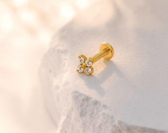 20G 18G 16G Flat Back Threadless Flower Stud • G23 Titanium Cartilage Earring • Tragus Helix Labret Piercing Jewelry for Women
