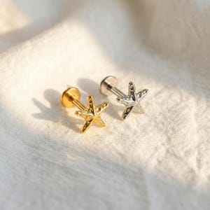 18G/16G Tiny Starfish Push Pin • Threadless Flat Back Earring • Tragus • Nose Stud • Helix Stud • Cartilage • Titanium LJ30.35