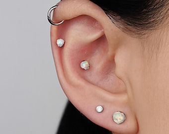 16G Titanium Labret Stud Earring • Opal Flat Back Earring • Helix Earring • Tragus Earring • Cartilage Earring • Nose Ring • Gift for Her