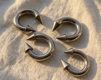 4G/6G/8G/10G/12G Thick Silver Horseshoe Septum Ring Spike Ends Earlobe Earring Surgical Steel Cartilage Piercing Curved Barbell