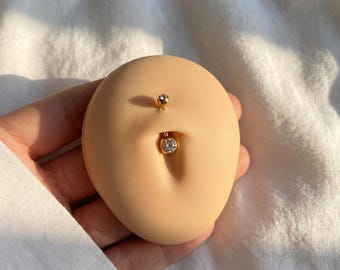 14G Titanium Belly Button Ring, Clear CZ Navel Piercing, Internally Threaded Curved Barbell, Implant Grade Press Fit Belly Jewelry