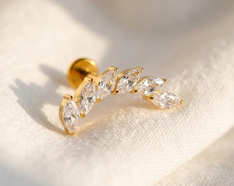 16G Titanium Marquise Ear Climber, Curved CZ Helix Crawler, Flat Back Labret, Hypoallergenic Tragus Stud