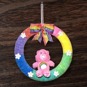 Rainbow Care Bear Yarn Wreath