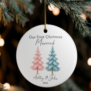 Personalized Christmas Ornament, First Christmas Married Decoration, Holiday Keepsake, Couples Gift, Tree Ornament, Newlywed Ornament Gift
