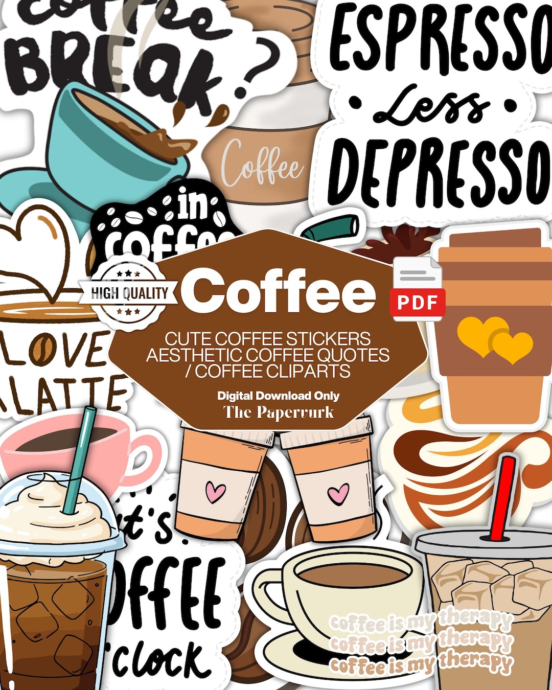 Coffee Stickers PDF | Cute Aesthetic Coffee Stickers | Kawaii Cafe ...