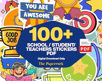 100+ School Stickers Pack | Cute Kids, Students & Teacher Planner Stickers | Back to School Classroom Supplies | PDF Digital Download