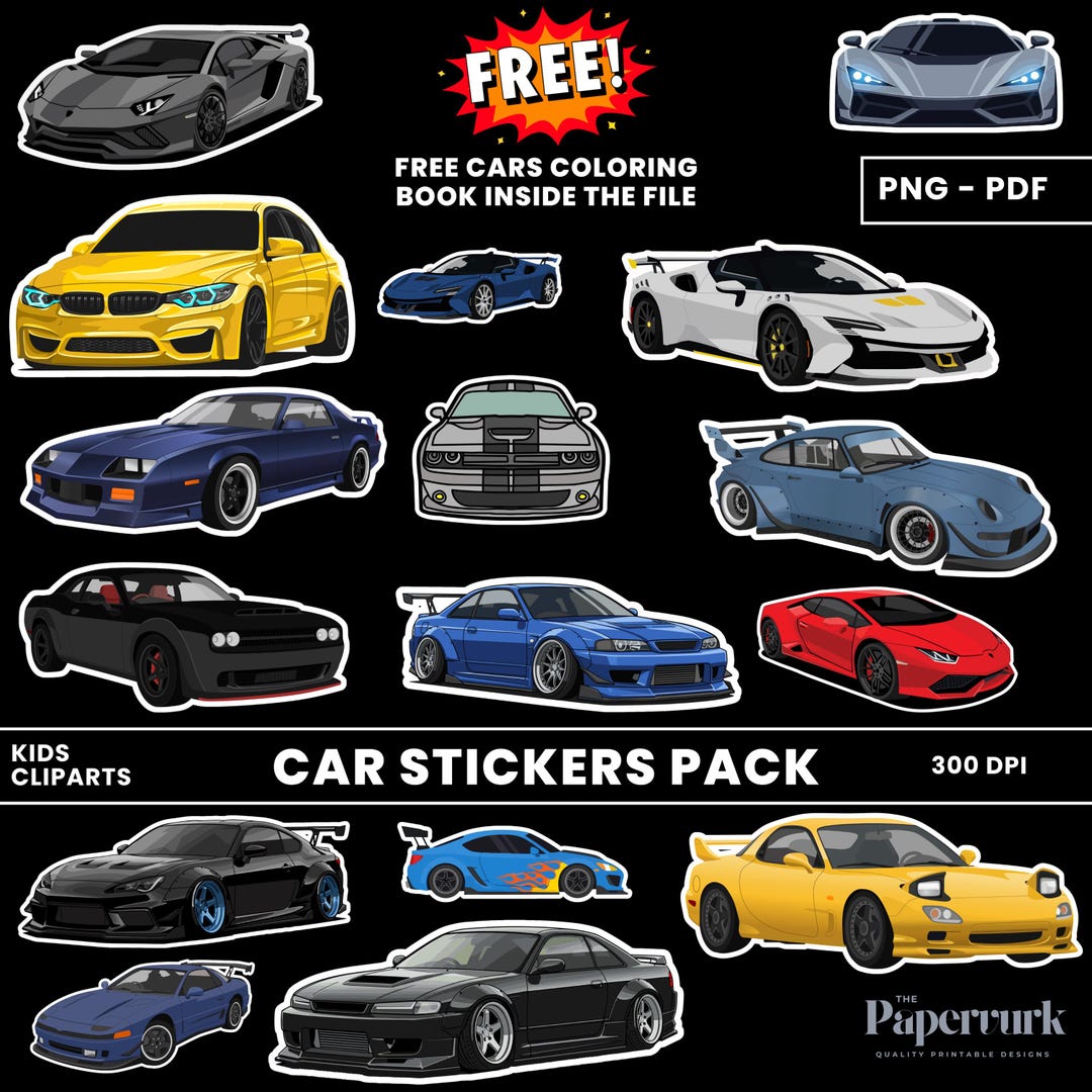 Kids Cars Stickers Pack PNG PDF | Printable Car Stickers for Kids ...