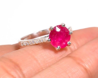 Ruby Flower Engagement Ring – Vintage Floral Twist Leaf Wedding Ring July Birthstone Jewelry