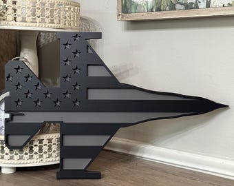 Handmade F-16 Fighter Jet Wall Art | American Flag, Military Decor