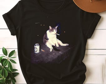 Camiseta divertida con meme de gato fumando, camiseta de gato con cigarrillo, camiseta de broma para la Generación Z, camiseta de gato genial, regalo para amantes de los gatos, camiseta desquiciada